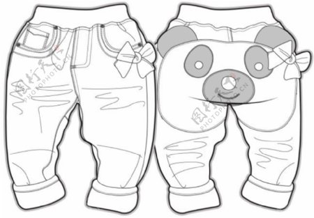 熊猫裤子女宝宝服装设计线稿矢量素材