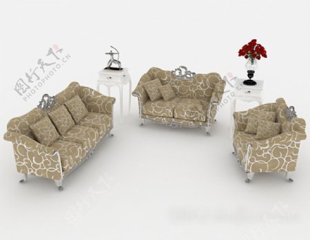 欧式浅棕色家居组合沙发3d模型下载