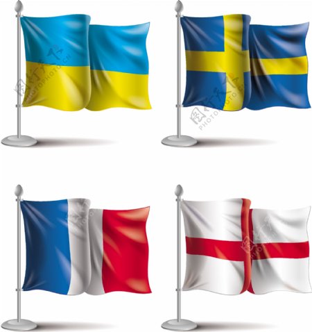 各种国家旗帜欧洲杯足球矢量素材