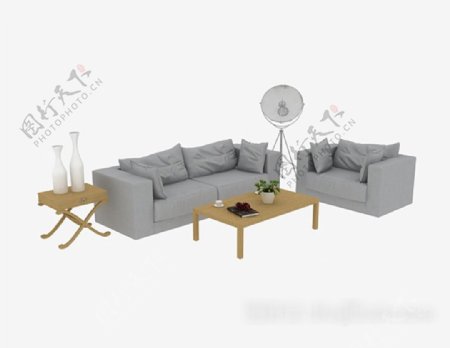 浅灰色组合沙发3d模型下载