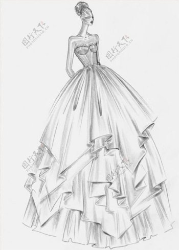 婚纱裙素描设计图