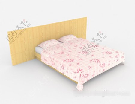 简单实木居家双人床3d模型下载