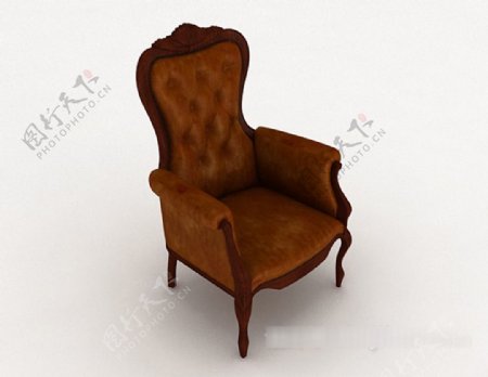 欧式皮质棕色单人沙发3d模型下载