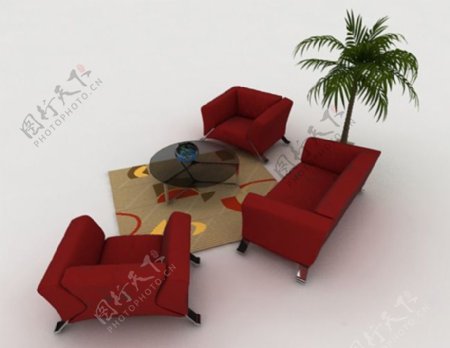 红色时尚沙发3d模型下载