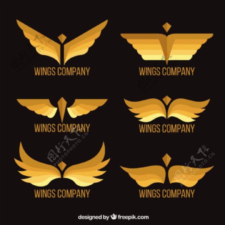 优雅的金色翅膀双翼标志