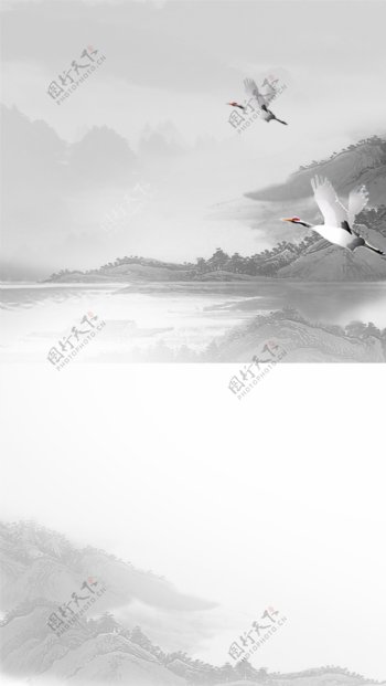 中国风水墨画意境风景展架海报背景