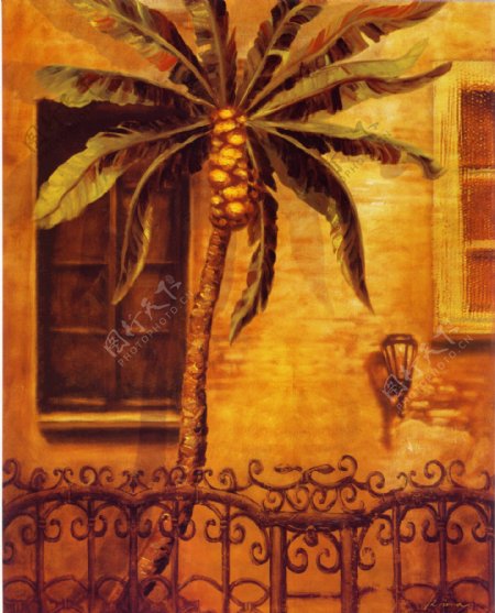 椰子树油画图片