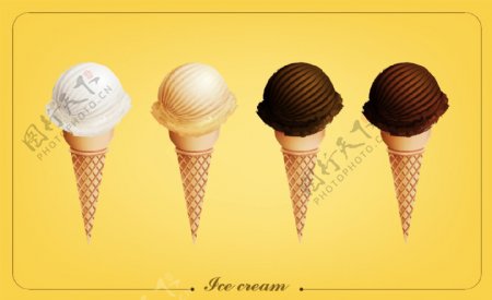 4支美味夏季甜筒冰淇淋矢量