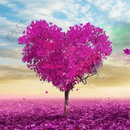 紫色爱心树装饰画