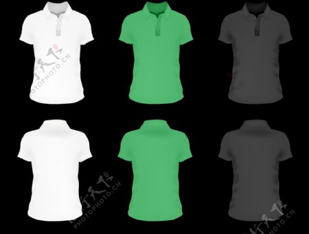 白色绿色黑色T恤衫模板免抠png透明素材
