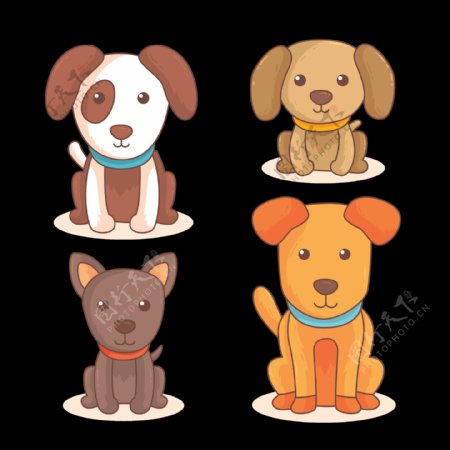 四种可爱卡通小狗免抠png透明图层素材