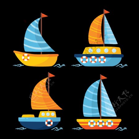 卡通风格彩色帆船免抠png透明图层素材