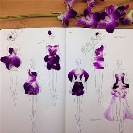 紫色花瓣灵感礼服设计图