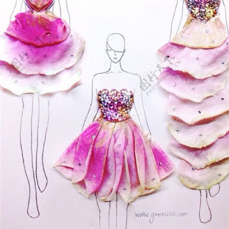 粉色花瓣灵感连衣裙设计图