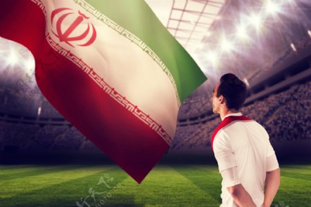 体育馆的运动员与伊朗国旗图片