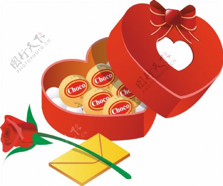 红色盒子巧克力情人节元素
