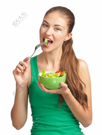 女人吃沙拉图片图片