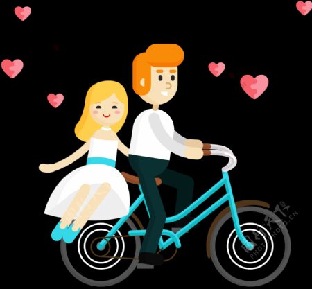 情侣骑自行车插画免抠png透明图层素