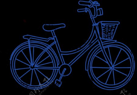 蓝色手绘自行车插画免抠png透明图层素材