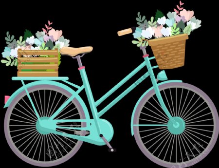 鲜花蓝色自行车插画免抠png透明图层素材