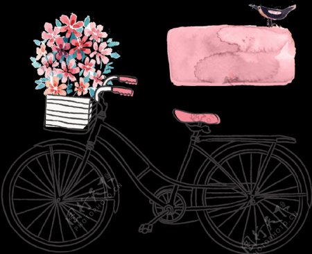手绘创意自行车插画免抠png透明图层素材