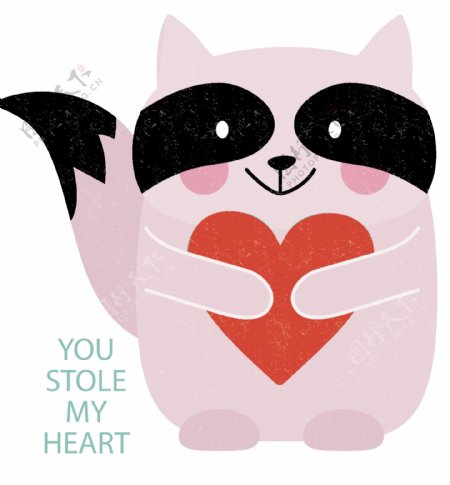 狸猫高清卡通手绘爱心情侣动物矢量素材