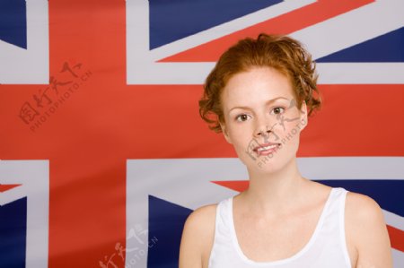 英国美女和英国国旗图片