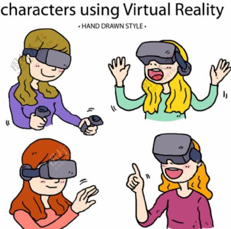 卡通戴VR虚拟现实眼镜女生