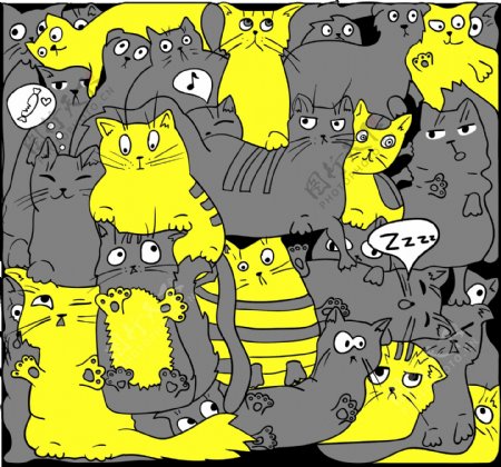 有趣的手绘猫咪插画矢量素材下载