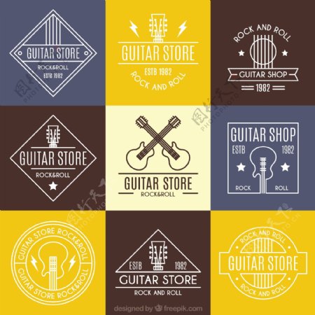 九个电吉他标志logo设计