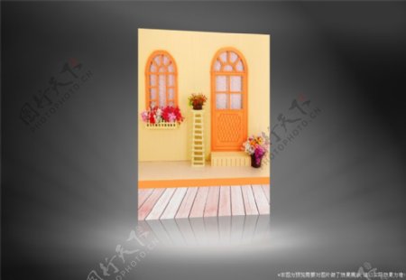 拱形木门与花盆影楼摄影背景图片