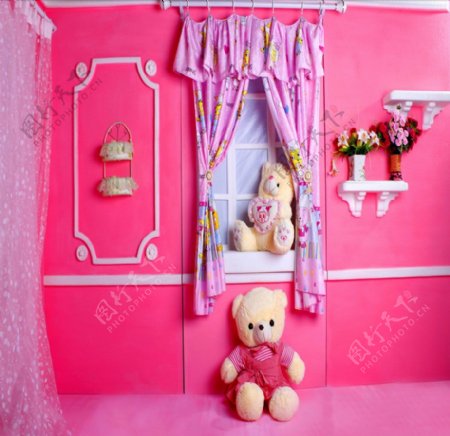 粉红色儿童房间影楼摄影背景图片