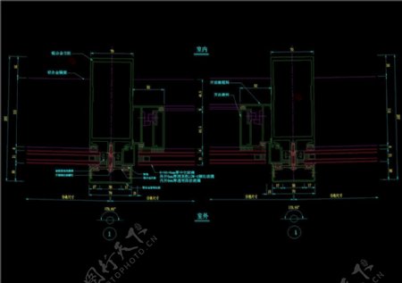 幕墙开启扇横剖节点图CAD图纸