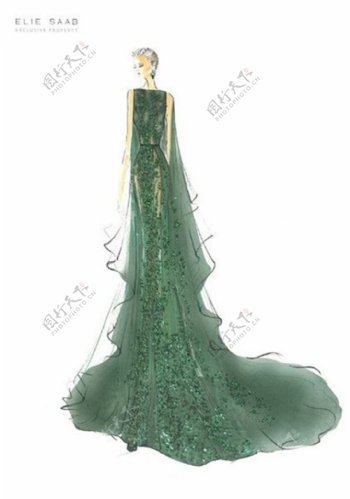 绿色长裙婚纱设计图