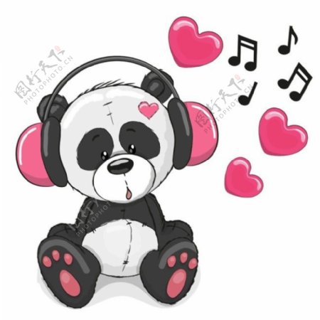 戴耳机的卡通熊猫图片