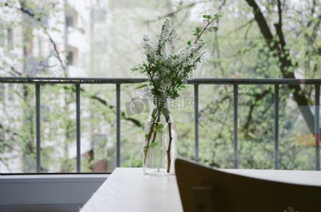 自然花桌子阳台花束家庭花瓶