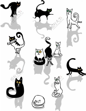 手绘各种姿态的猫矢量素材