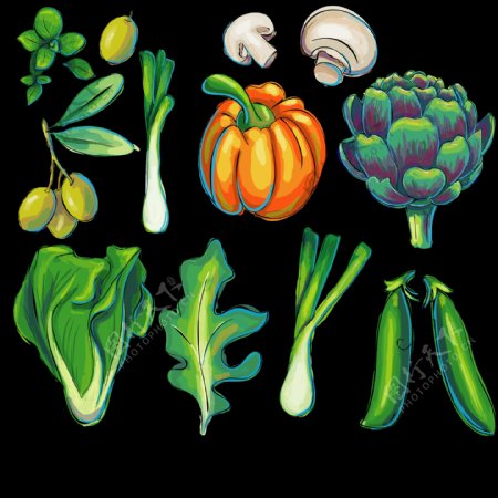 手绘风格各种蔬菜免抠png透明图层素材