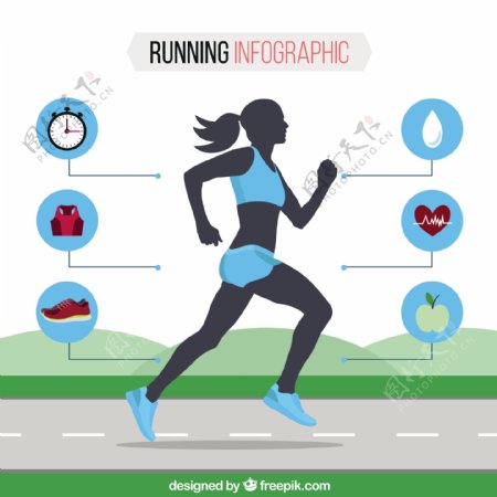 女人跑步蓝色信息图模板