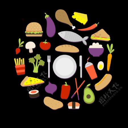 彩色各种蔬菜食物免抠png透明图层素材