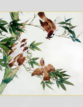 竹叶植物背景装饰画