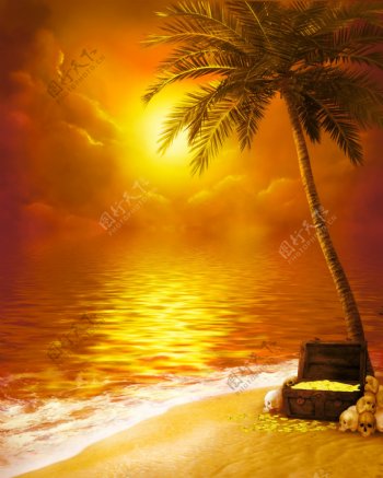 海滩黄昏美景图片