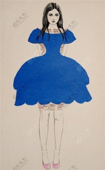 蓝色蓬蓬裙设计图