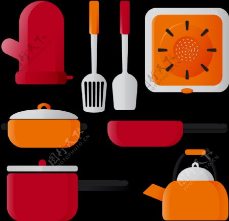 红色调厨房用品免抠png透明图层素材