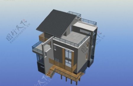MAX现代风格独栋别墅3D模型素材