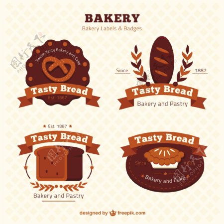 复古风格的面包店标签和徽章
