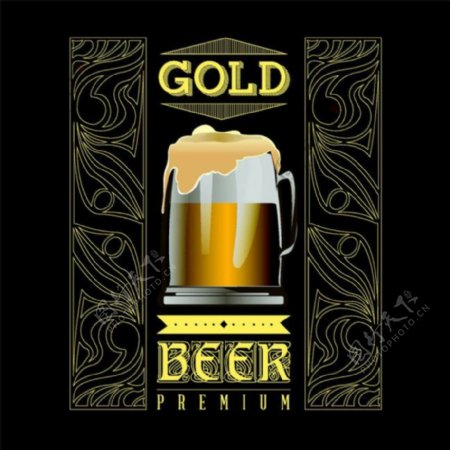 啤酒金色花纹标贴图片