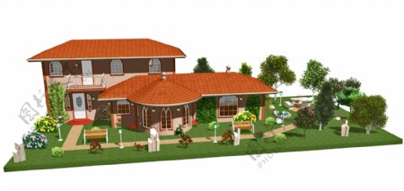 3D花园别墅模型图片