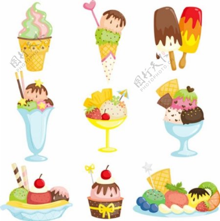 暑假冷饮冰淇淋矢量图