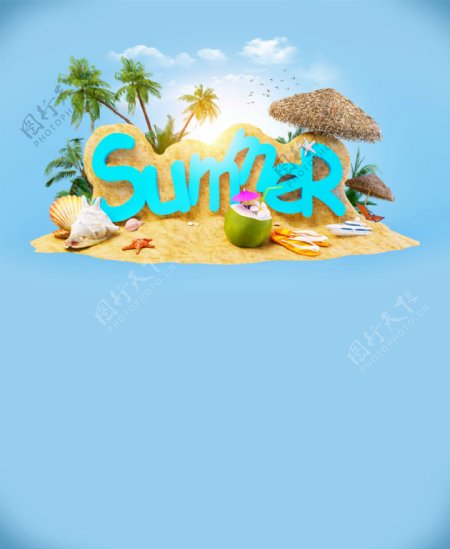 蓝色夏季度假海报图片